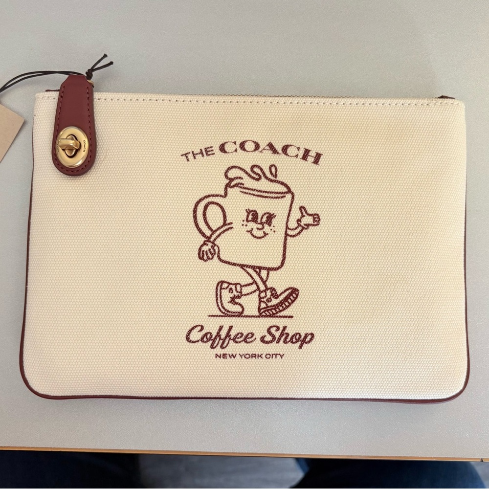 Exclusive Coach Coffee Shop Lil Miss Jo Canvas Pouch NWT